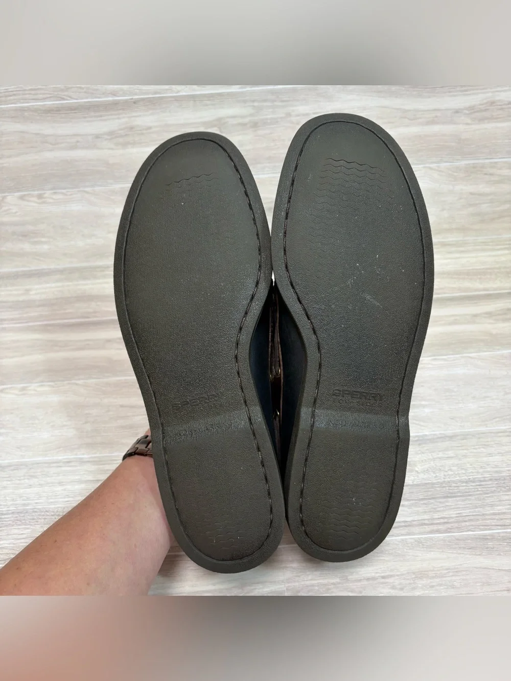 Sperry Men’s Top Sider Black and Brown Leather Boat Shoes Size 10W